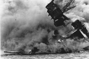 USS Arizona burning after the attack